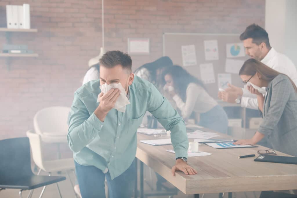 Evacuation,Of,People,From,Burning,Office,Building