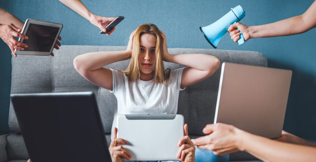 Informational,Digital,Detox.,Fake,News.,A,Girl,In,Stress,And